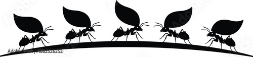 Ant silhouette line carrying leaves teamwork cooperation nature strength unity diligence colony movement illustration concept hard work perseverance cooperation efficiency
