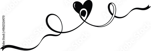 Black Heart Ribbon Line Art Awareness Icon Vector