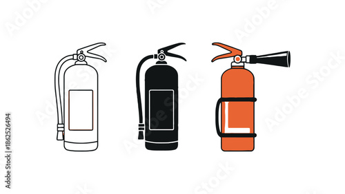 Three distinct fire extinguishers ready for use, illustrating safety and emergency preparedness.