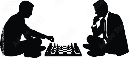 Business men silhouette playing chess strategy competition leadership decision making rivalry corporate planning concept illustration teamwork intelligence analysis success negotiation