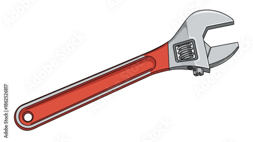 Adjustable Wrench Hand Tool Illustration on White Background