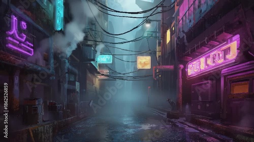 futuristic alley with glowing neon lights.ai 