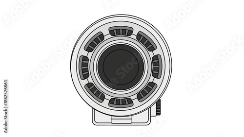 Top view illustration of a camera lens with a white background