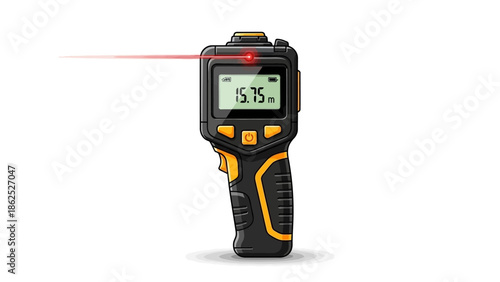 Laser distance meter showing a measurement on its digital display.