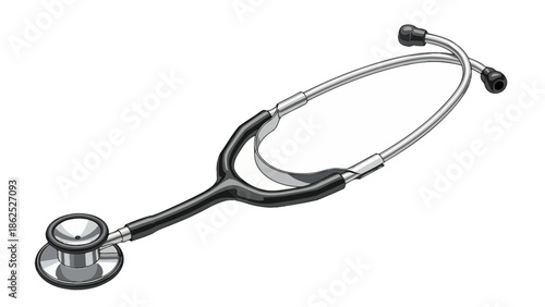 A realistic illustration of a stethoscope on a white background.