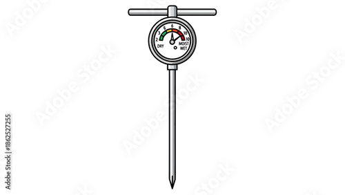 Soil moisture meter showing readings from dry to wet.