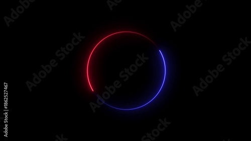 Abstract neon light circle motion graphic animation on black background seamless loop footage