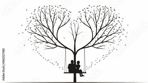 Couple enjoying quiet moment on tree swing Vector, illustration
