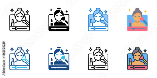 Makeup tutorial icons set multiple style collection. Editable stroke 
