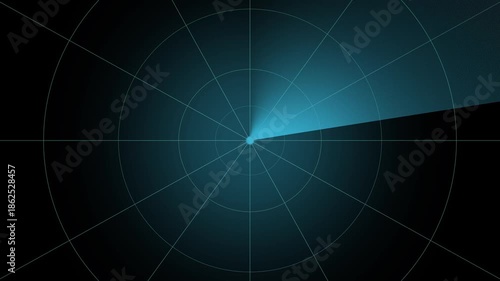 Futuristic blue radar screen with concentric circles and grid lines on dark background technology and innovation concept