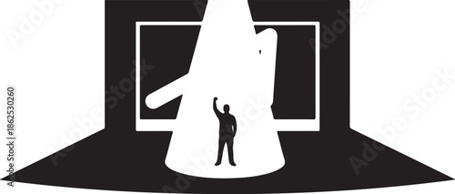 Man standing inside a giant white cone illustration art