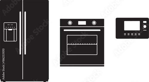 A set of modern kitchen appliances in black