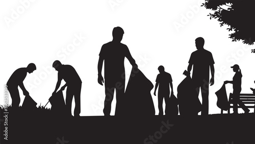 A group of people cleaning up outdoors together