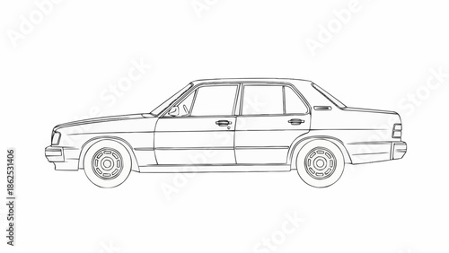 Detailed Line Art of a Classic Sedan Car.