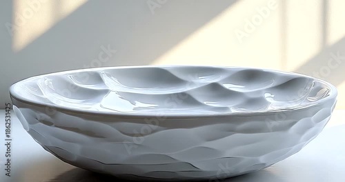 Elegant white bowl with textured surface and shadows