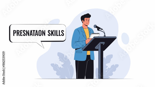 Man Delivering Presentation with Confidence and Clarity, Showcasing Strong Communication Skills.