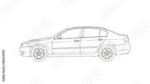 Detailed Line Art Illustration of a Modern Sedan Car.