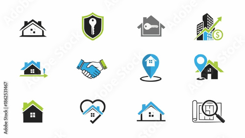 Real Estate and Property Investment Icon Set for Business.