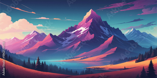 Creative mountain artwork blending bold colors with smooth vector-style terrain