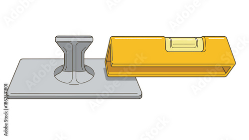 Illustration of a spirit level and mounting plate on a white background.