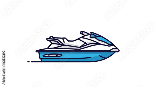 Dynamic illustration of a modern personal watercraft, showcasing a sleek blue and white design perfect for high-speed summer adventures and exhilarating aquatic recreation