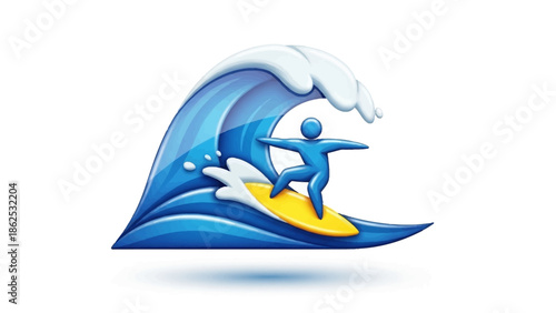 Surfing Silhouette Icon Riding a Blue Wave