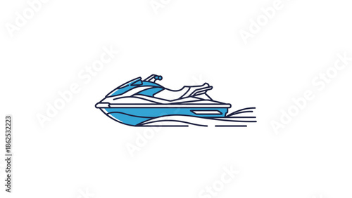 Sleek blue and white jet ski icon in motion, symbolizing adventure, speed, and thrilling aquatic recreation on the water