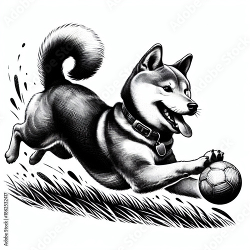 Shiba Inu and Soccer Ball: An energetic Shiba Inu, captured in mid-play with a soccer ball, embodies the playful spirit and joy of the sport.