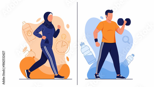 Diverse individuals engaged in fitness activities, promoting health and wellness