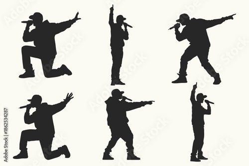the singer in the Portrait silhouette set for creative design vector illustration. Pop, country music, rock stars and hip-hop rapper artist vocalists. Eps 10