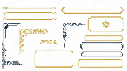 Collection of Decorative Ornate Frames and Corner Accents in Gold and Blue Tones