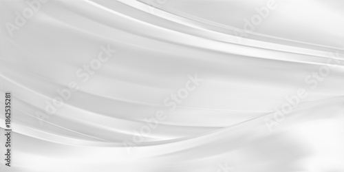 Abstract white gradient background. Minimalistic subtle wavy grey silk texture with a smooth, flowing fabric design.
