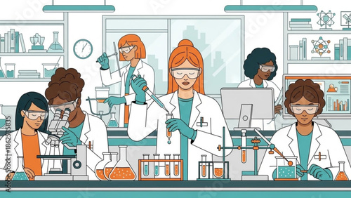 Scientists conducting research in a modern laboratory setting with various equipment and technology