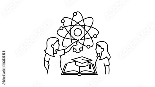 Students studying atomic structure and learning from a book together