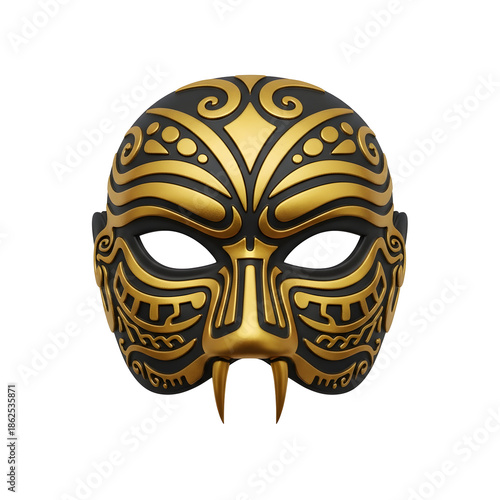 Tribal Mask with Gold and Black Ornate Patterns.