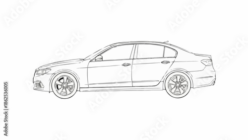 Sleek Sedan Car Outline - A Detailed Automotive Blueprint.