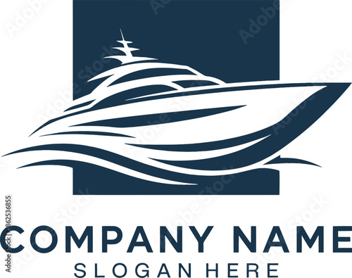 Modern Boat Logo Design with Navy Blue Waves