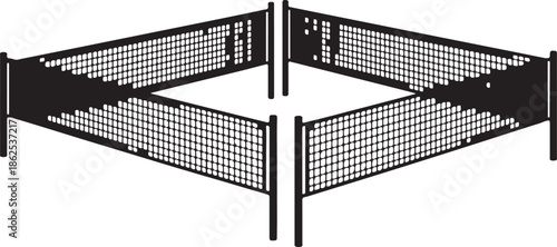 Industrial fencing corner viewed from above in a black and white illustration