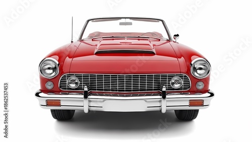 Gleaming red vintage car elegantly displayed with white backdrop