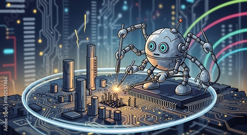 Futuristic Robot Controlling City Infrastructure.