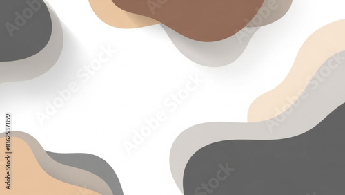 Minimal abstract 2D background with organic shapes, subtle shadows, neutral tones, spacious composition, premium flat design