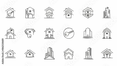 Collection of Minimalist Real Estate and Construction Icons.