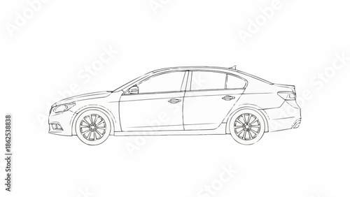 Sleek Sedan Car Outline - A Detailed Automotive Blueprint.