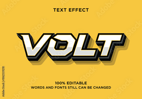 Modern editable volt text effect with bold 3D white typography and black border shadow on a solid yellow background vector illustration.