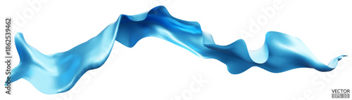 Flying light blue silk textile fabric flag background. Smooth elegant blue Satin Isolated on white Background for grand opening ceremony. Blue curtain.