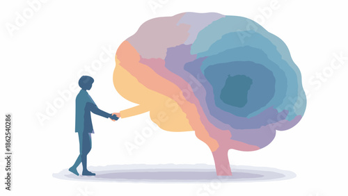 Understanding and Collaboration A Flat Vector Illustration Depicting a Handshake Symbolizing Agreement and Partnership with the Human Brain