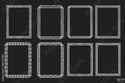 Premium silver geometric frames are isolated on black background. Luxury silver borders for invitations, luxury templates, and decorative patterns. 3D vector illustration.