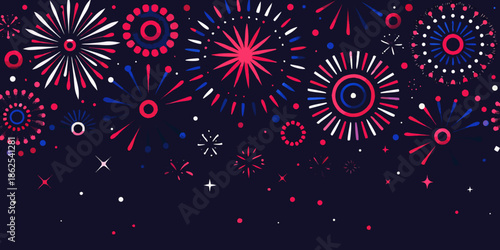 A vibrant display of red white and blue fireworks against a dark background
