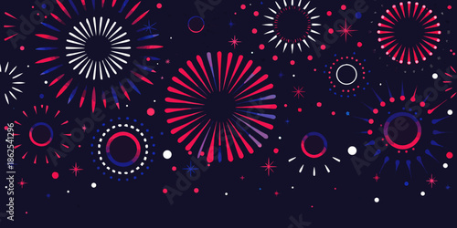 A vibrant display of red white and blue fireworks against a dark background