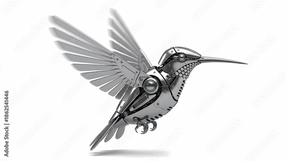 Obraz premium Robot Hummingbird Flies Gracefully in Striking Visual Composition